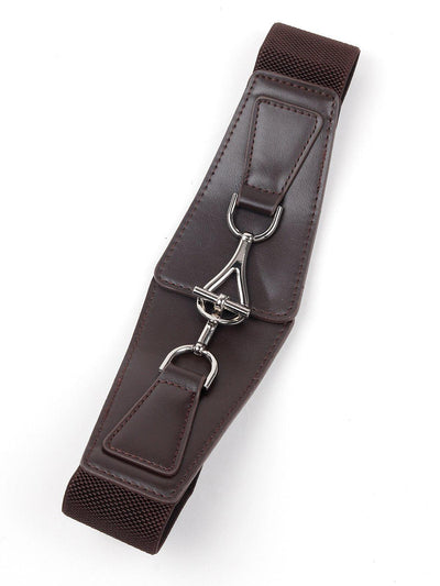 Black & Silver Faux Leather Waist Buckle Belt - Odette