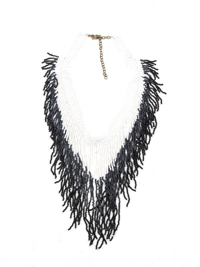 Black and white beaded whimsical gorgeous necklace - Odette
