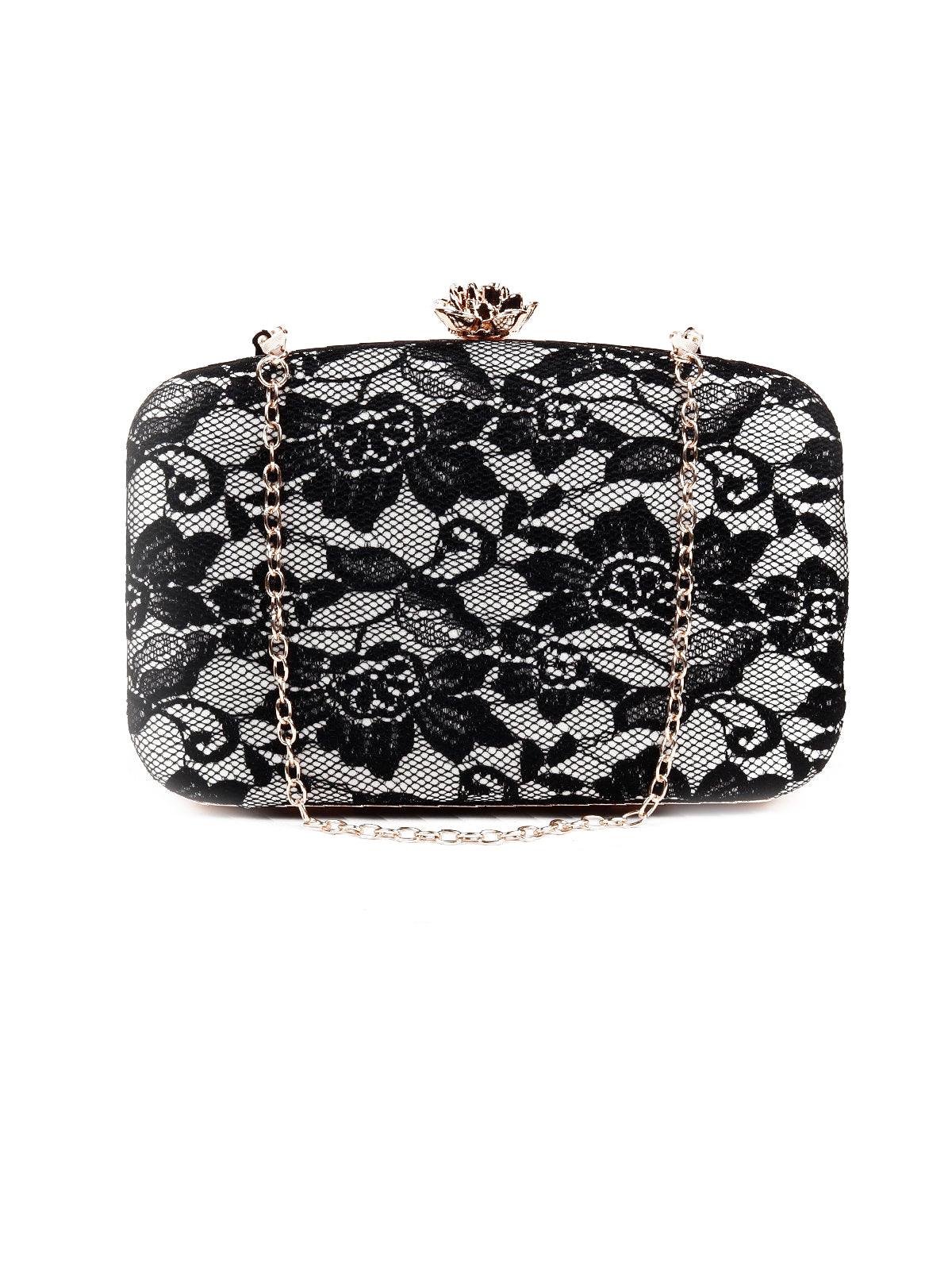 Black And White Lace Clutch - Odette