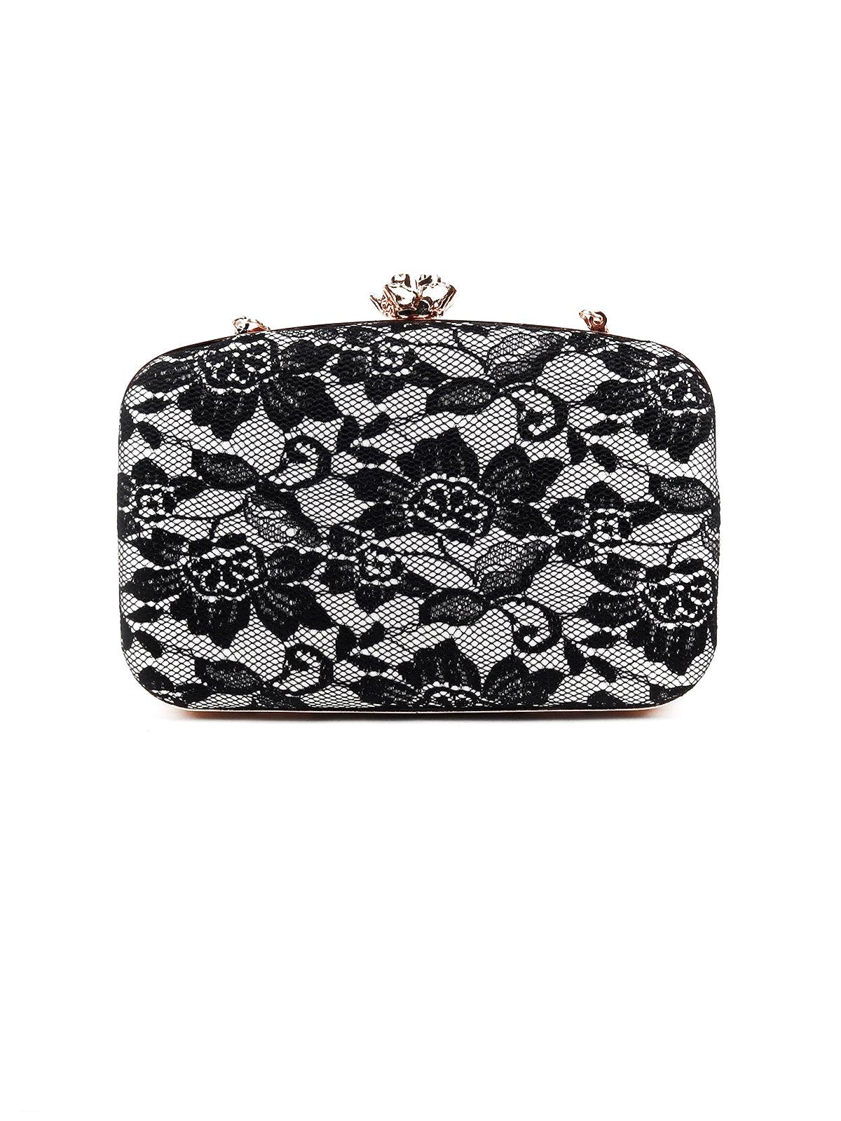 Black And White Lace Clutch - Odette