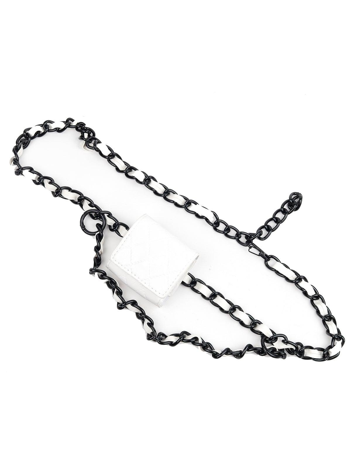 Black and white mini chained belt bag - Odette