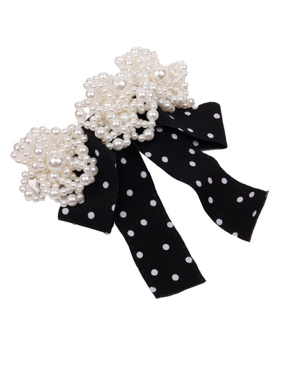 Black and white polka dotted hair clip - Odette