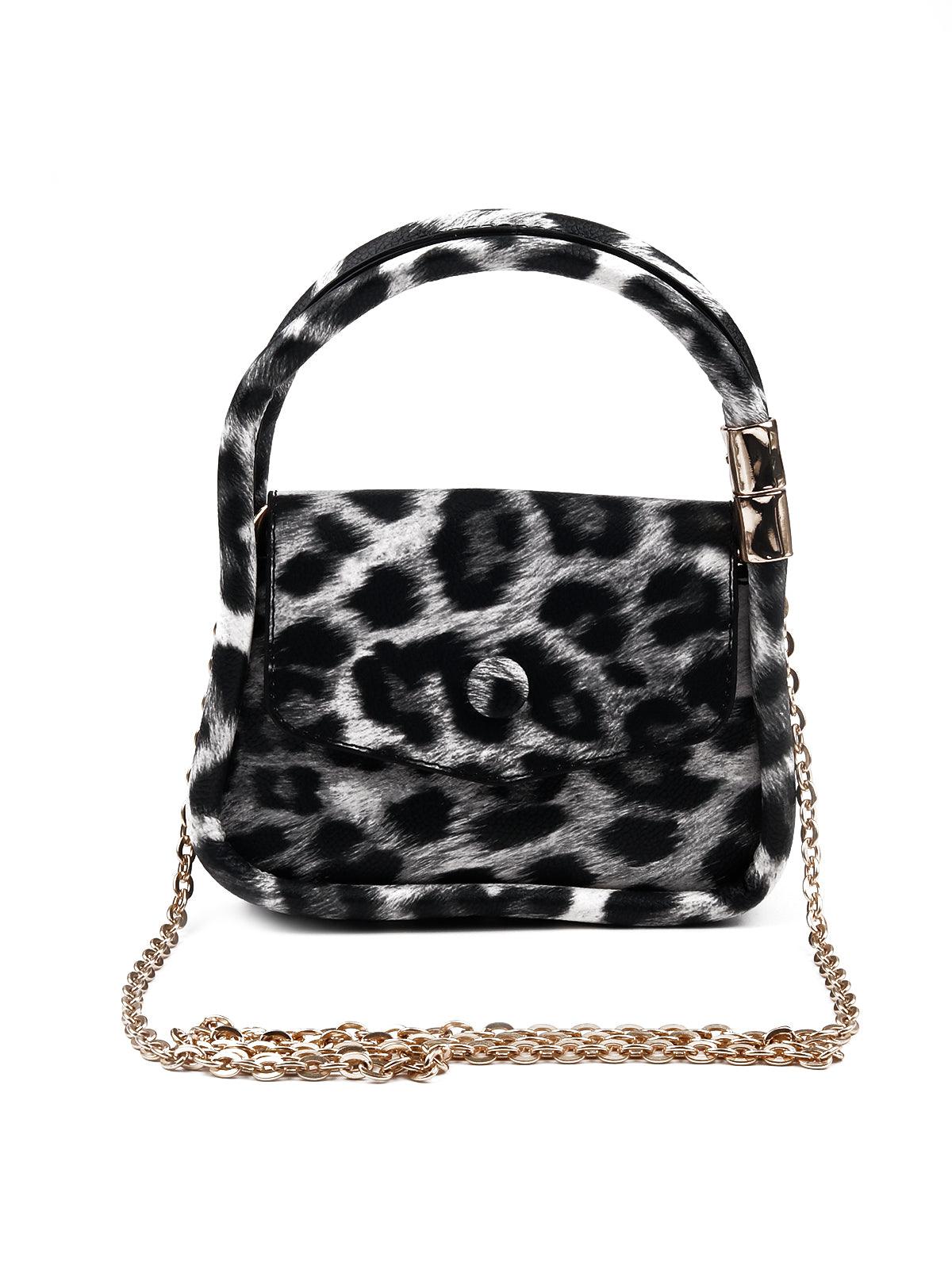 Black animal print handle sling bag - Odette