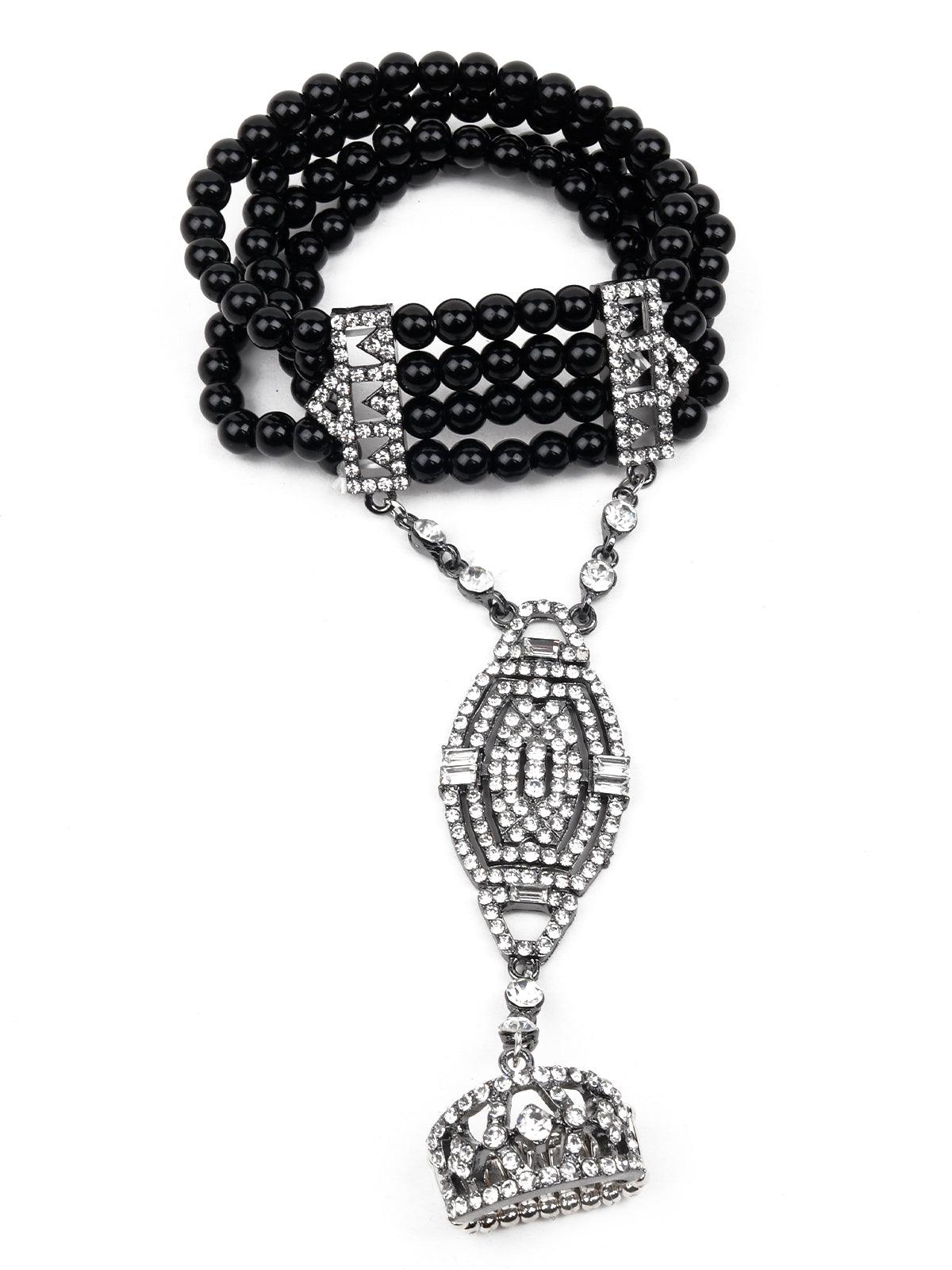 Black artificial beads embellished bracelet ring - Odette