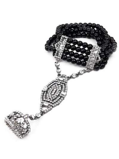 Black artificial beads embellished bracelet ring - Odette