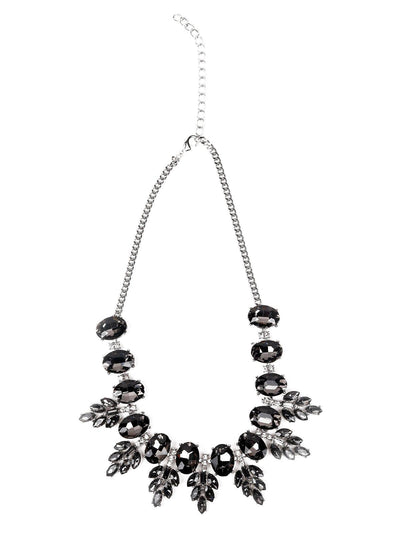 Black Beaded Crystal Statement Necklace - Odette