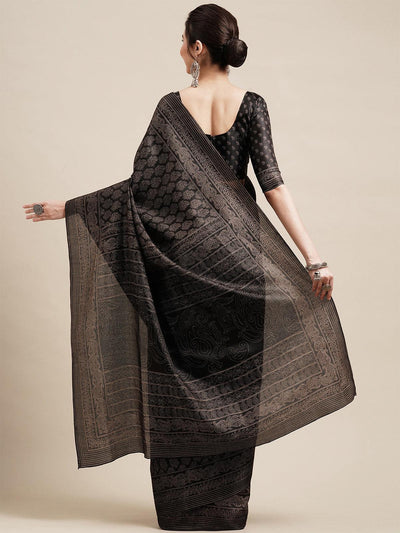 Black Casual Bhagalpuri Silk Printed Saree With Unstitched Blouse - Odette