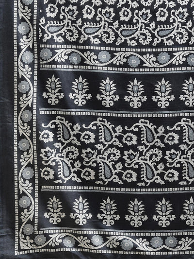 Black Casual Dola silk Printed Saree With Unstitched Blouse - Odette