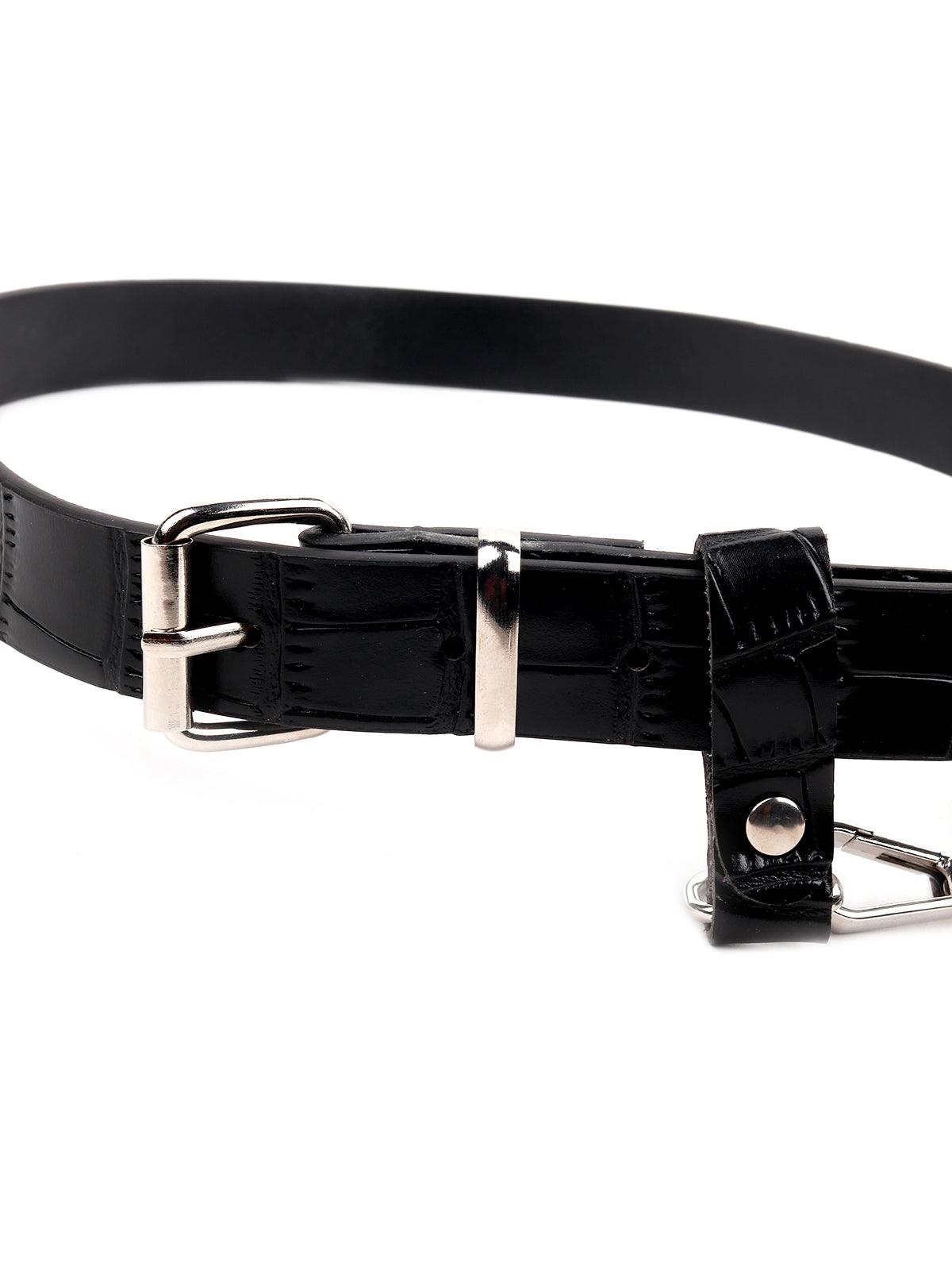 Black croc printed belt bag embellished with a silver chain - Odette