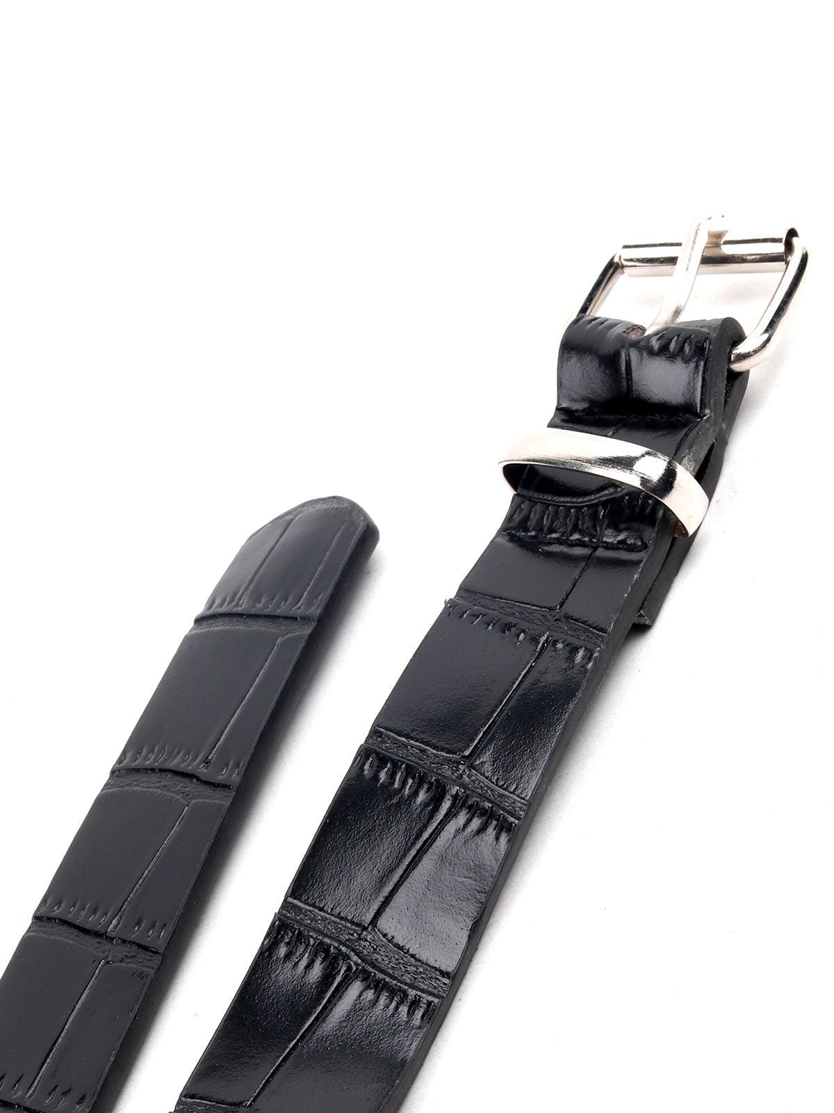 Black croc printed belt bag embellished with a silver chain - Odette