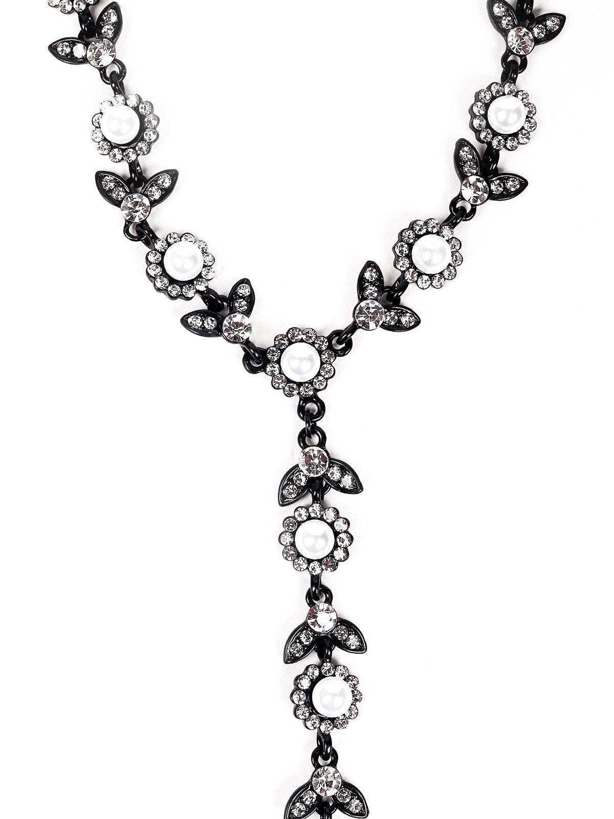 Black crystal-embellished lariat Necklace - Odette