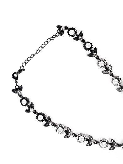 Black crystal-embellished lariat Necklace - Odette