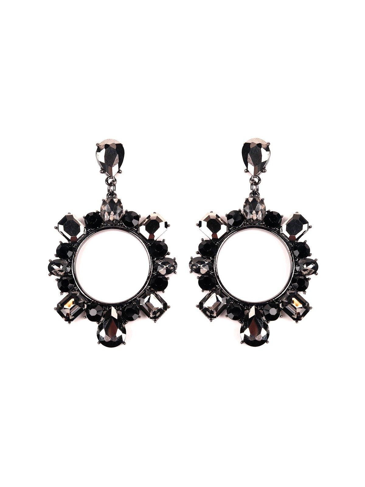 Black crystal hoop drop earrings - Odette