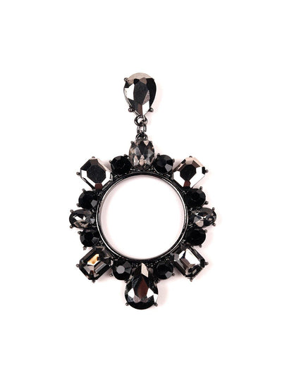 Black crystal hoop drop earrings - Odette