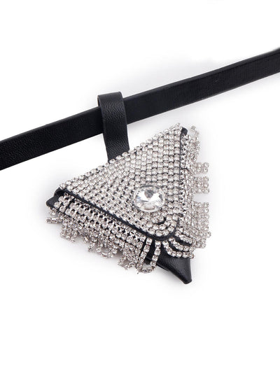 Black diamanté studded Belt bag - Odette