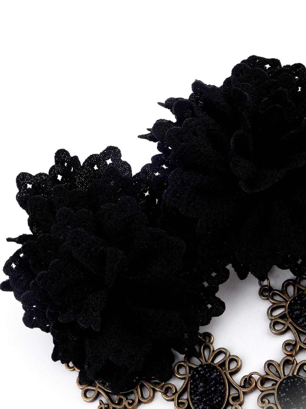 Black double lace rose Brooch for women - Odette