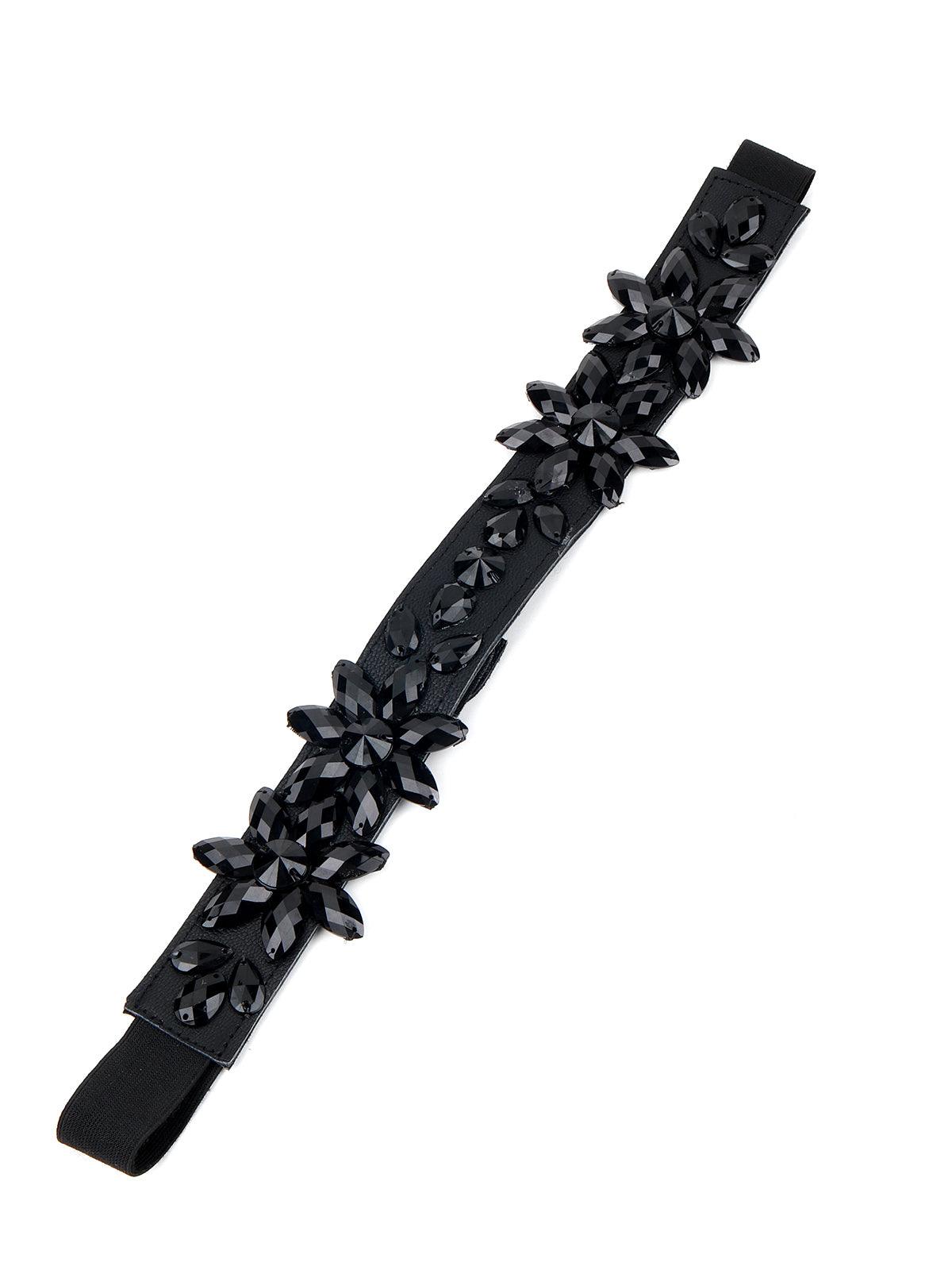 Black elasticated belt with black stones! - Odette