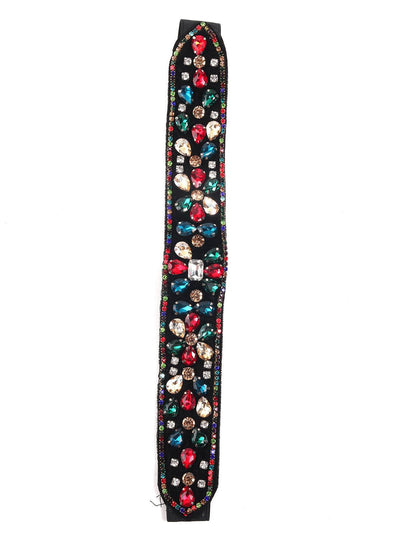 Black elasticated belt with lovely multicolored stones! - Odette