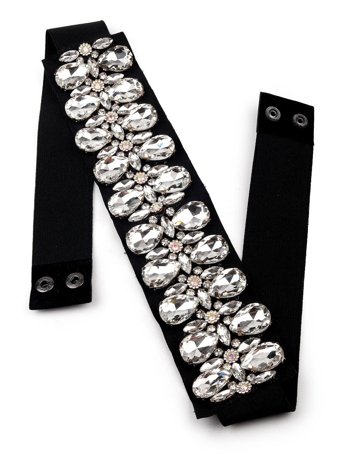 Black embellished diamanté waist belt - Odette
