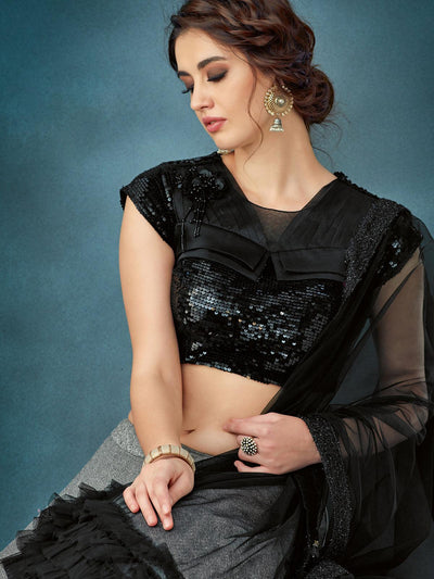 Black Fancy Value Addition Fabric Designer Lehenga Choli. - Odette