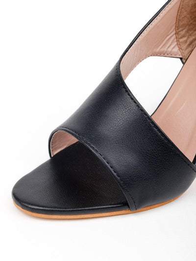 Black Faux Leather Material Curvy Detailing With Black Coloured Heels - Odette