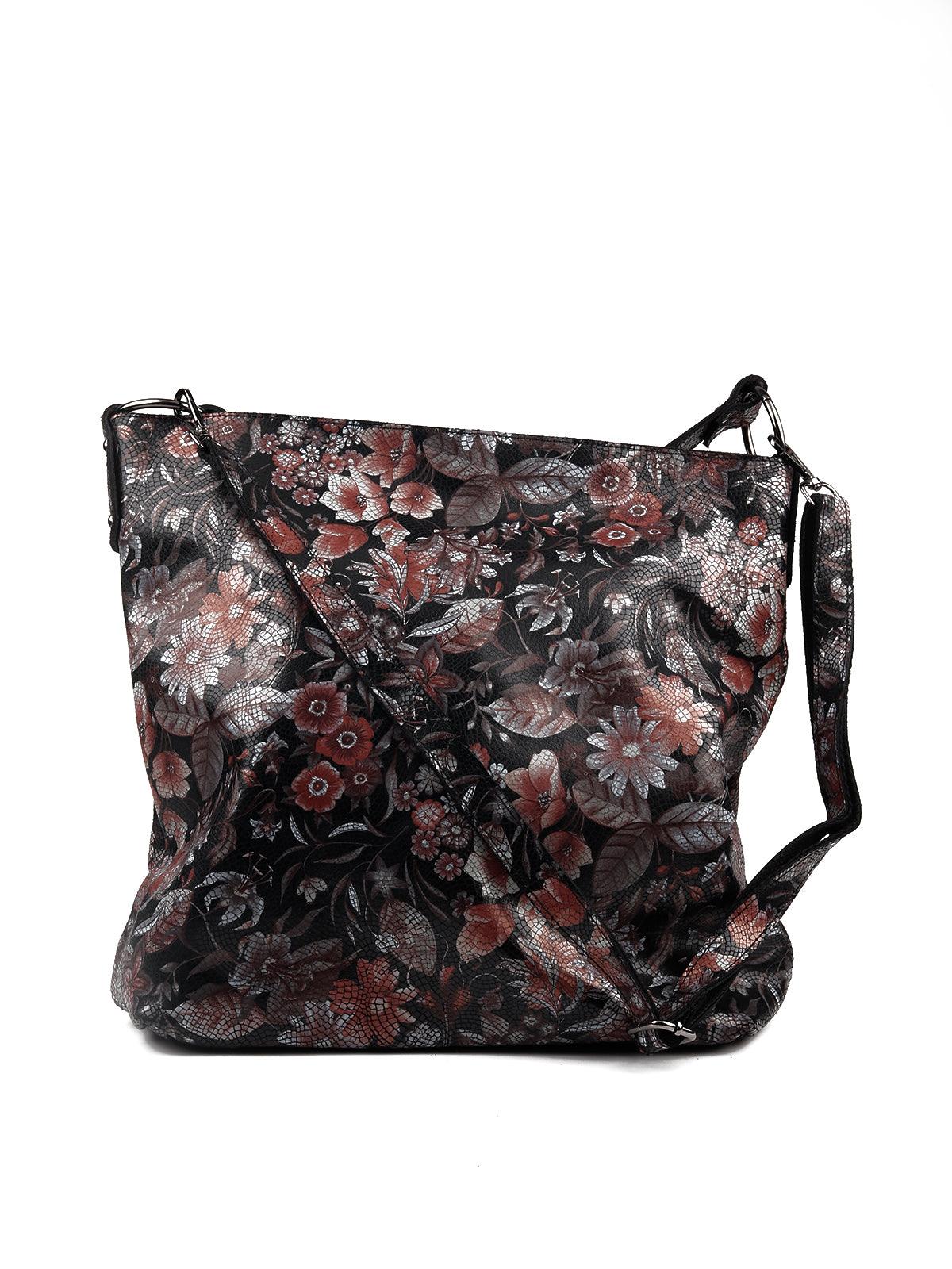 Black floral printed handbag - Odette