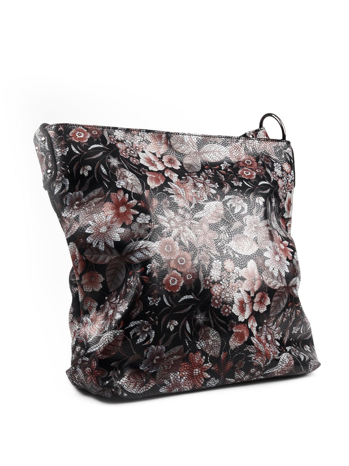 Black floral printed handbag - Odette