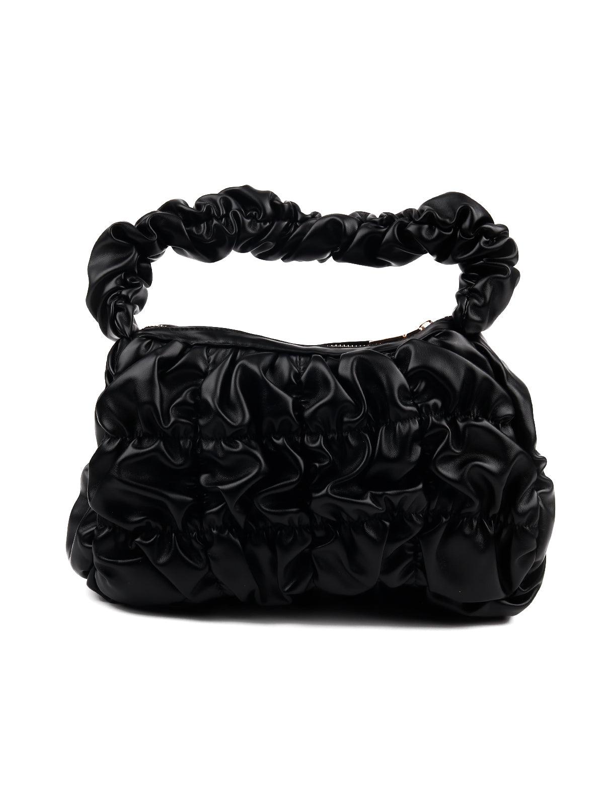 Black glossy ruched shoulder bag - Odette