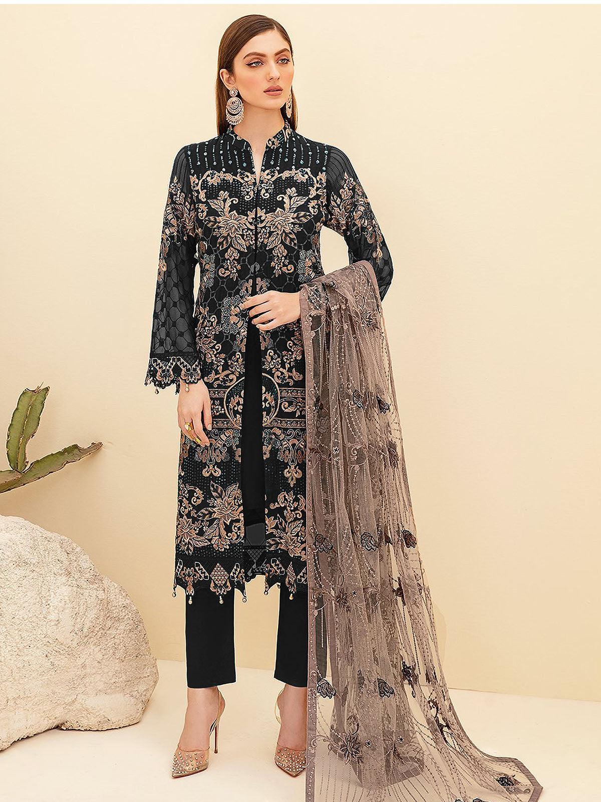 Buy Grey Butterfly Net Designer Party Wear Straight Salwar Suit | Straight  Salwar Suits