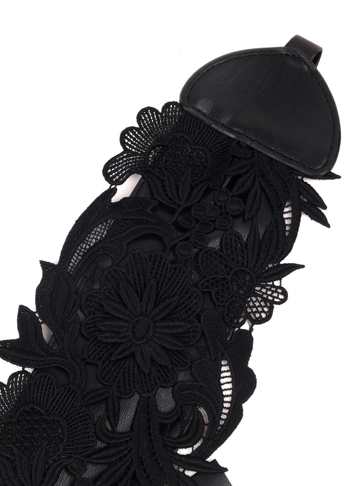 Black Lace Floral Sensual Belt - Odette