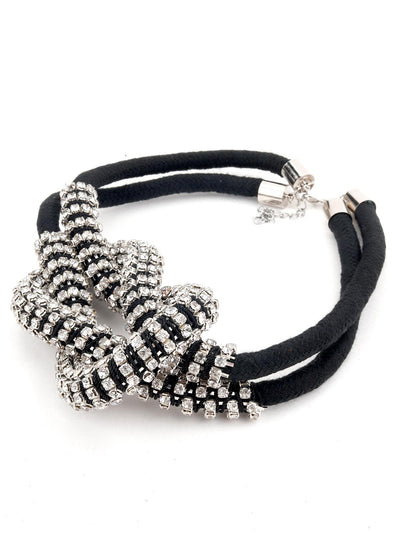 Black Necklace beautified with White Crystals - Odette