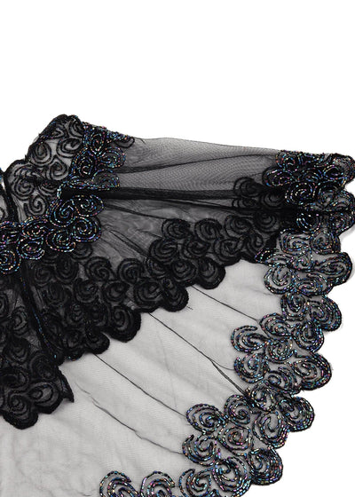 Black Net Embellished Poncho Cape - Odette