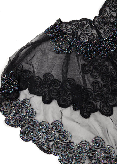 Black Net Embellished Poncho Cape - Odette
