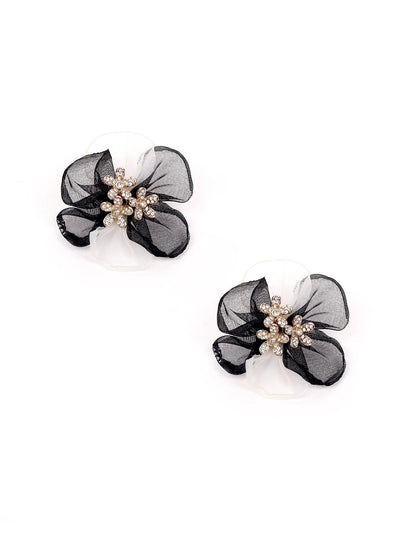 Black net floral statement earrings - Odette