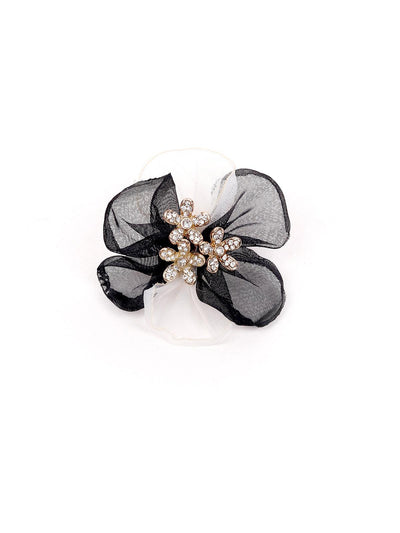 Black net floral statement earrings - Odette