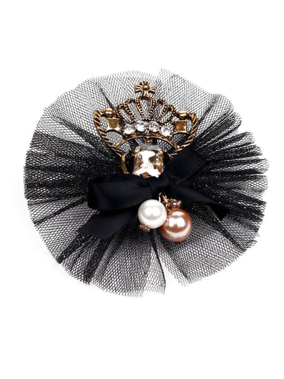 Black Netted Brooch With A Crown Detailing - Odette