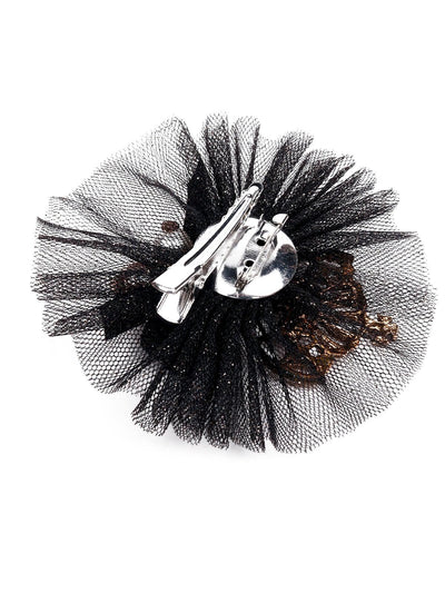 Black Netted Brooch With A Crown Detailing - Odette
