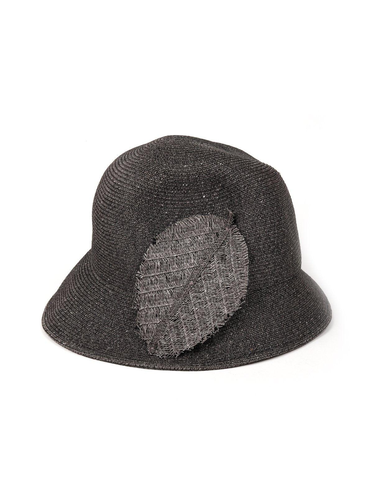 Black Quilted Hat With Black Feather - Odette