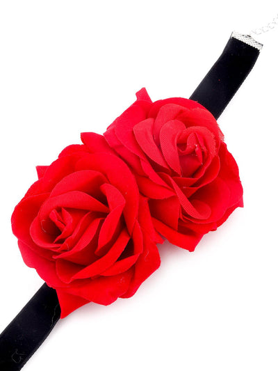 Black red double rose embellished bracelet - Odette