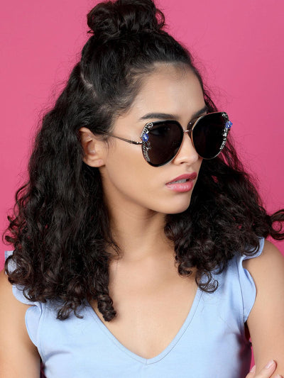 Black rounded embellished sunglasses - Odette
