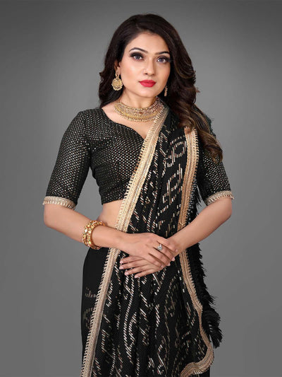 BLACK SEQUINS SASSY SAREE - Odette