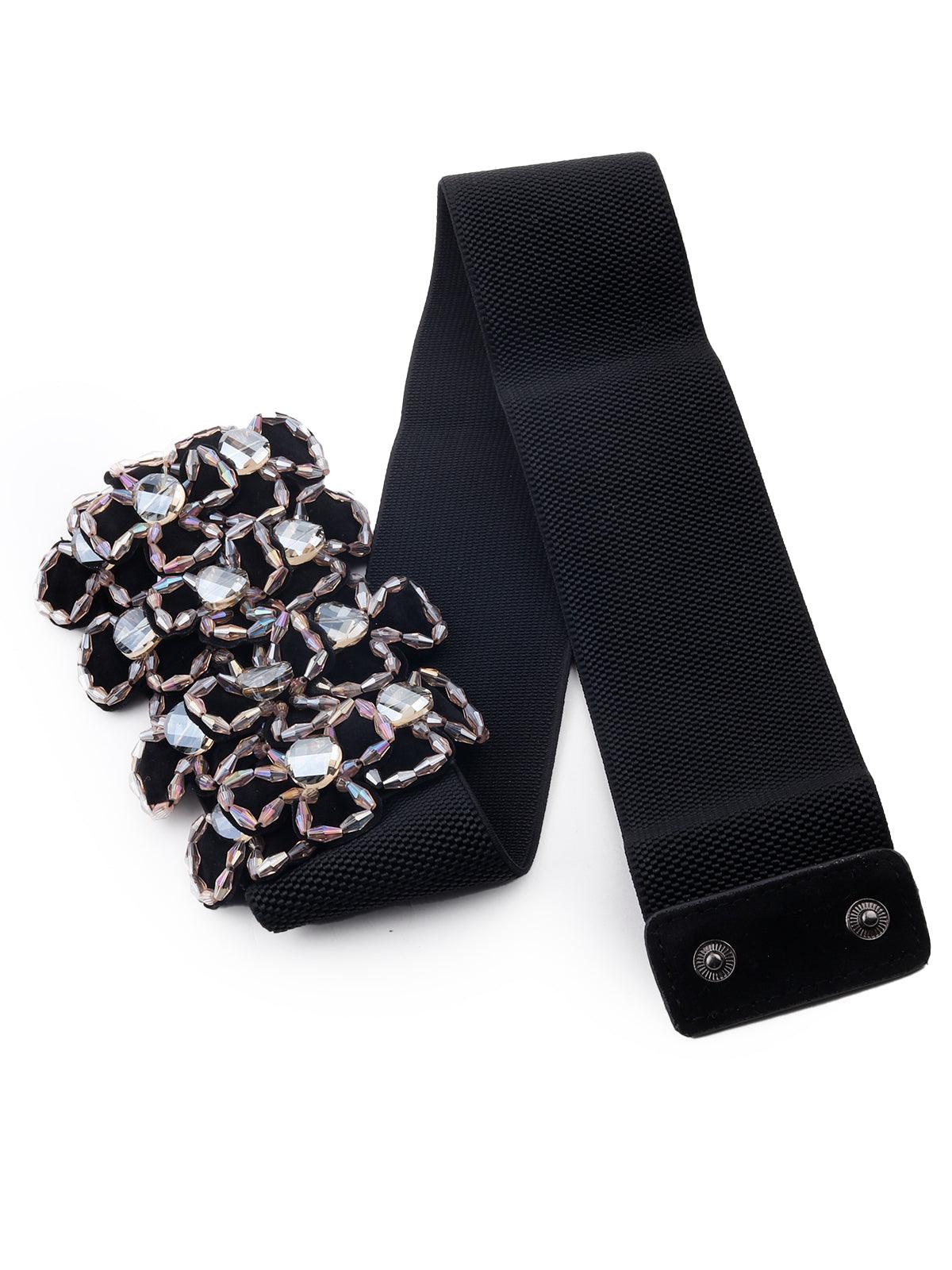 Black statement studded belt for women - Odette