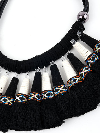Black Tale Tassels Necklace Set - Odette