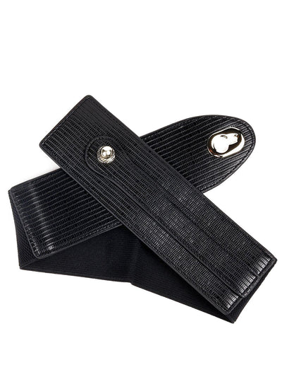 Black Textured Elastic Waist Belt - Odette