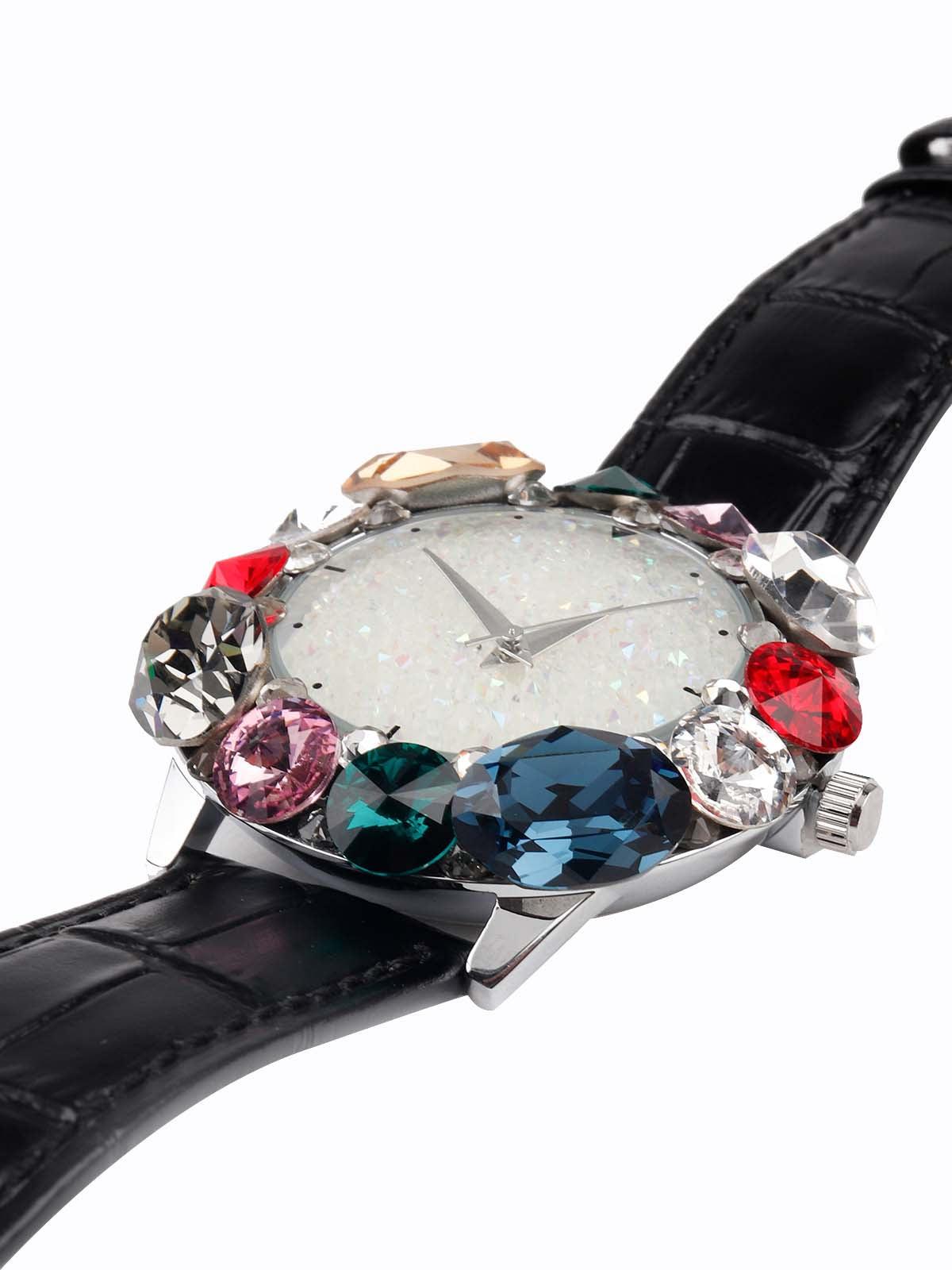 Black textured gorgeous wristwatch for women - Odette