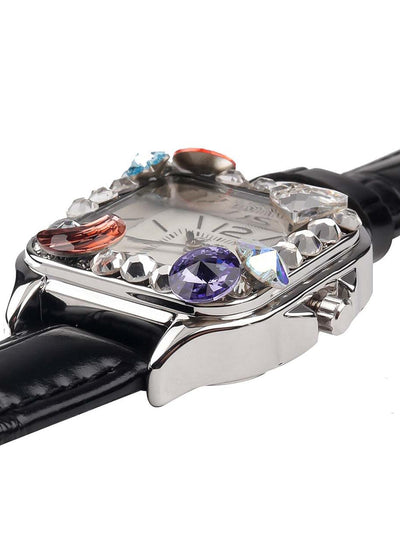 Black textured stunning wristwatch for women - Odette
