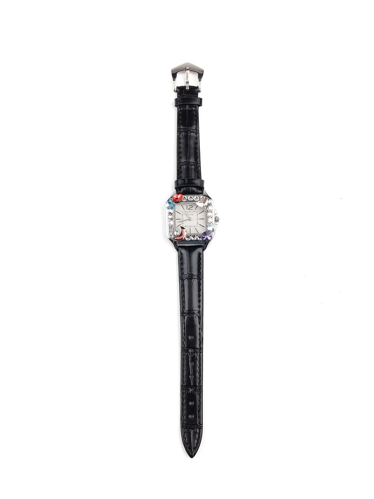 Black textured stunning wristwatch for women - Odette