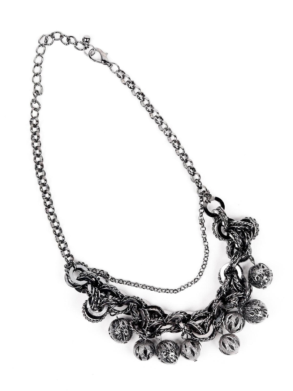 Black Tone Double Layered Necklace - Odette