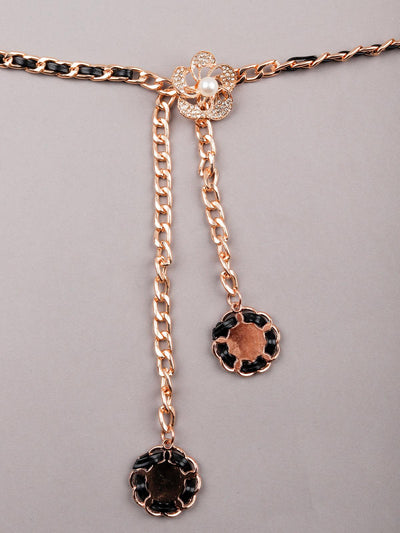 Black tone gold metal embellished waist chain for women - Odette