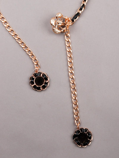 Black tone gold metal embellished waist chain for women - Odette